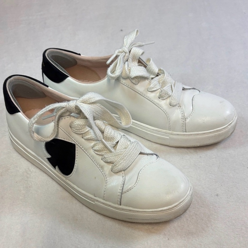 kate spade White Leather Sneakers with Black Heart Accent